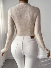 Women's Solid Color Stand Collar Long Sleeve Pleated Bodysuit, For Spring And Autumn